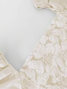 Blusa casual y elegante de mujer con mangas abullonadas de jacquard - Albaricoque - Ver 7