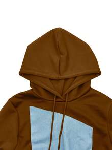 Este elegante y de moda conjunto de sudadera con capucha de mujer con bloques de color combina el estilo callejero europeo y estadounidense, e incluye una sudadera con capucha y un pantalón deportivo de patchwork. El estiloso conjunto de 2 piezas es adecuado para otoño/invierno, Navidad, Año Nuevo y uso diario casual. Es perfecto para fiestas, citas, bodas, deportes, playas, Halloween, Navidad, Año Nuevo y Acción de Gracias. - Café integral - Ver 7