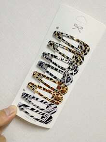 Clip para el cabello con forma de estrella y gota de agua con estampado de leopardo (tarjeta de papel al fondo de forma aleatoria) (el ligero blanqueamiento en los bordes debido al proceso de impresión es normal), pinzas para el cabello, pasador para el cabello, barrettes para el cabello - Multicolor - Ver 7