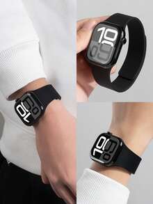 Huastonband 1件適用於Apple Watch錶帶，中性款荔枝紋矽膠磁吸錶帶，適合 42mm、38mm、40mm、41mm、44mm、45mm、46mm、49mm，時尚智慧手錶替換錶帶 - 黑色 - 查看 8