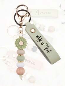 1个可定制雏菊串珠钥匙扣，可个性化定制文字、日期或符号 - 浅色和金色珠子，龙虾扣，优雅礼物，适合送给女性、教师、生日、圣诞节、婚礼、情人节、周年纪念日等场合 - 耐用人造珠钥匙扣，充满纪念意义的纪念品 - 彩色 - 查看 7