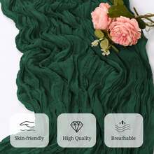 1/6 件装翡翠绿纱布桌旗，9.84 英尺（约 3 米），波西米亚风纱布桌布，118 英寸（约 300 厘米），乡村风薄纱，适用于婚礼、生日派对、婴儿派对装饰 - 墨綠色 - 查看 13