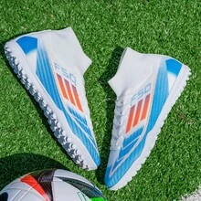 Men's High-Top Soccer Cleats, Outdoor Breathable Sports Shoes, Professional Studded Shoes, Youth Boys' Soccer Shoes, Unisex - White - View 2