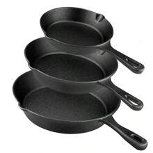 LugoBox 3pcs Bare Cast Iron Skillet Set (6/8/10 Inch) - Heavy-Duty Heirloom-Grade Sand Casting, Seasoning, Stir-Fries, Non-Stick Surface & Oven/Grill/ - Even Heat Distribution For Steak, Cornbread, Baking - Rustic Kitchen Cookware Essentials - 黑色 - 查看 1