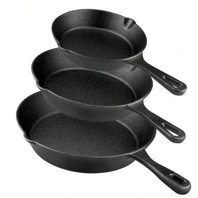 LugoBox 3pcs Bare Cast Iron Skillet Set (6/8/10 Inch) - Heavy-Duty Heirloom-Grade Sand Casting, Seasoning, Stir-Fries, Non-Stick Surface & Oven/Grill/ - Even Heat Distribution For Steak, Cornbread, Baking - Rustic Kitchen Cookware Essentials