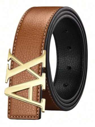 Cinturón de cintura de aleación con hebilla de letra AX para hombres de mediana edad y jóvenes, cinturón de cintura casual de doble línea suave, combinado con traje, vaqueros, adecuado para profesionales de negocios