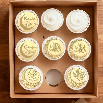 10pcs/20pcs Eid Mubarak Acrylic Cupcake Toppers Mirror Cake Topper Ramadan Party DIY Decorations Supplies