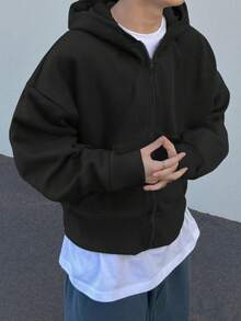 1 Stück Jungen/Teenager Minimalistischer, bequemer und vielseitiger Reißverschluss-Sweatjacke, einfarbig, warm für Frühling, Herbst und Winter