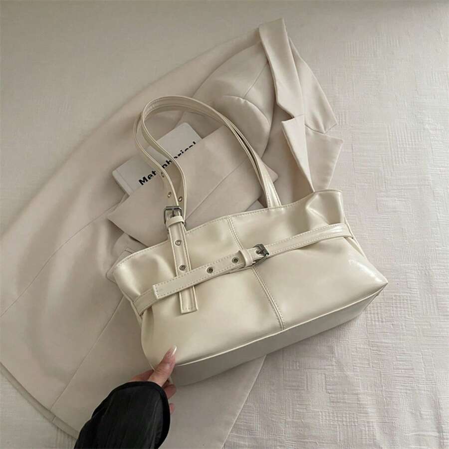 Women Shoulder Bag, Large Capacity PU Leather Handbag Soft Tote Bag For Casual Daily - trắng - Xem 1