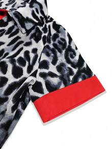 Vestido de manga corta para mujer con estampado de leopardo y contraste de color, para primavera/verano - Gris - Ver 6