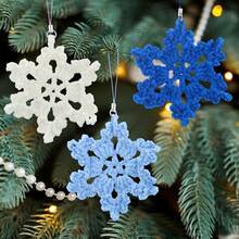 DGiegxin 12 Pcs Blue Christmas Crochet Snowflake Ornament Cotton Christmas Tree Ornament Decorative Boho Handmade Car Mirror Hanging Accories - 藍色 - 查看 6