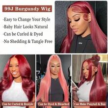 99J Burgundy Lace Front Wig Brazilian Human Hair Straight Pre Plucked Hairline 5x5 Transparent Glueless Lace Closure Wigs Human Hair Wine Red Colored For Women 150 Density - S99J - View 5