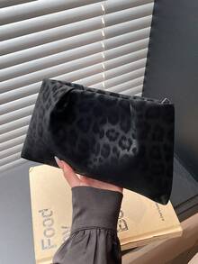Leopard Print Envelope Bag, Vintage Style Niche Design Fashion Handbag For Women - Black - View 5