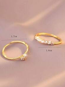 2pcs/Set Cubic Zirconia Decor Ring Copper Jewelry/Accessories/Jewelry/Jewelry/Rings/Necklaces/Earrings/Ladies/Woman - 黃金 - 查看 4