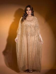 JINLICX Opulent Beaded Robe Gold Evening Dress Suitable Luxury Evening Dresses For Weddings - Champagne - View 2
