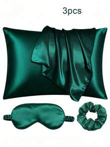 3pcs Satin Sleep Set | Softer Than Silk Pillowcase And Eye Mask Set - Includes 1 Satin Pillowcase, 1 Satin Eye Mask And 1 Satin Scrunchie, Pillowcase Size: 29.53 Inches X 19.29 Inches (77cm X 51cm), Suitable For School, Back To School, Travel, Home And More, Eye Mask, Sleep Eye Mask - Black - View 23