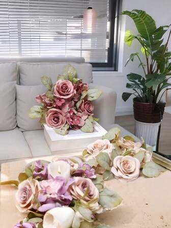 1pc/2pcs Wedding Candlestick Wreath Artificial Rose Candle Ring Wedding Table Decoration Silk Candle Home Core Party Decoration