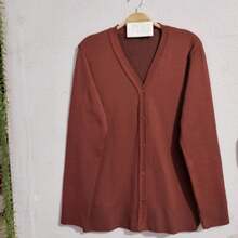 Plus Size Women's Knitted Cardigan - Marrón - Ver 3