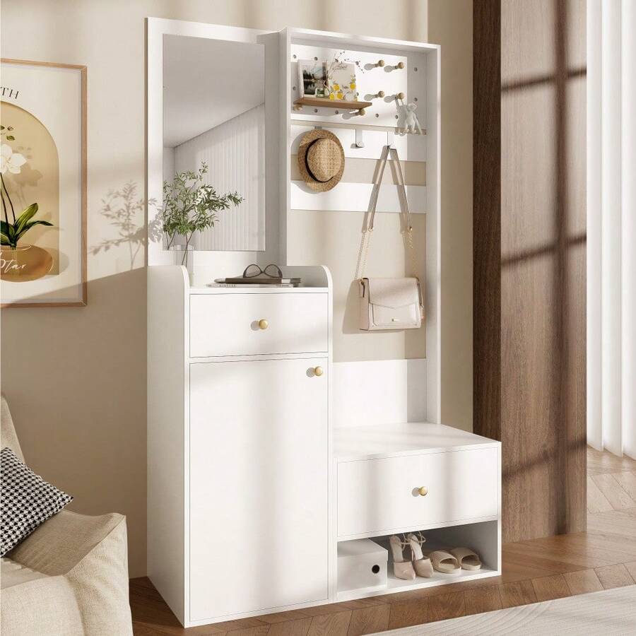 Hall Trees - White + Particle Board - View 1