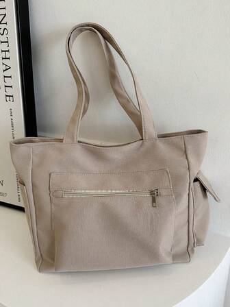 Multi-Pocket Large Capacity Fashion Minimalist Shoulder Tote Bag, Suitable For School And Commute