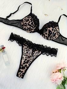 weiweihu Exquisite And Sexy Leopard Print Eyelash Lace With Chest Pad + Steel Ring + Stitching Lace Underwear 2-Piece Set,Leopard Eyelash Lace Underwear Set,Sexy Ladies Fashion Items,Sexy Bra,Sexy Underwear,Lingerie Set>Sexy,Lingerie For Women Seductive Nasty Kinky,Lenceria Sexy Para Mujer,Lingerie For Women,Lingerie Set,Lencería Para Mujer - Beo - Xem 5