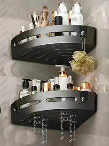 2 件套转角浴室置物架，无需钻孔，无残留洗发水架，可整齐收纳 6 瓶洗浴用品，浴室收纳架，时尚有序，节省空间，经久耐用，轻便易携，瓶架，粘性收纳架，适用于小型浴室和家居收纳 - 彩色 - 查看 3