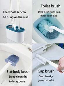一套四合一马桶刷套装（1个长柄马桶刷、1个硅胶刷、1个凹槽刷、1个防漏马桶刷架），浴室清洁套装，马桶清洁刷，浴室配件，无死角三合一轻巧豪华马桶清洁刷架 - 彩色 - 查看 8