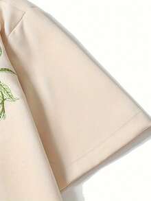 Men's Casual Embroidered Shirt, Floral & Leaf Embroidery Pattern, Young & Fashionable, Retro, Suitable For Daily Outings - 杏色 - 查看 3