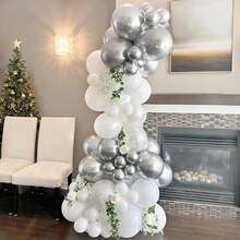 5/10/12 pulgadas Globos de fiesta blancos y plateados, 30/80/120/200 piezas Globos de látex gruesos, Globos blancos y plateados metálicos para decoración de fiestas de cumpleaños, bodas, aniversarios, Año Nuevo, baños, fiestas de compromiso, despedidas de soltero - Plata blanca - Ver 4