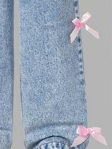 Tween Girl Letter Graphic Print Round Neck Short Sleeve Top And Denim Long Pants - White - View 7