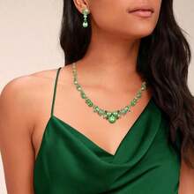 EVER FAITH Rhinestone Crystal Elegant Bridal Floral Teardrop Necklace Earrings Set - ColorE - 查看 2