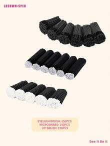睫毛延长刷套装 - 一次性睫毛卷轴、微型棉签、唇彩刷三合一套装，100/300/450/600/750/900件