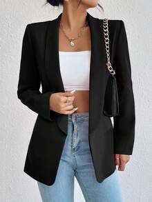 PETITE Women's Solid Color Slim Elegant Office Commuting Thin Blazer Autumn Women - Black - View 7
