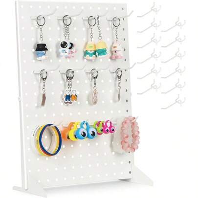 Peg Board Display Stand With 12 HooksWhite Metal Jewelry Retail Pegboard Racks For Craft Shows Fairs And Selling Earrings Sturdy Rack Stands For Retail Stores Vendors White 1PCS