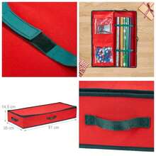 Caja de Almacenamiento de Papel de Regalo, 2 Bolsillos Interiores para Cintas de Regalo, Navidad, cumpleaos, Rojo/Negro, 1 Unidad - Rojo y black - Ver 1