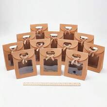 10pcs Kraft Paper Bowknot Gift Bags, Transparent Window Display Packaging Bags, Vertical Mini Gift Bags With Handles, Brown Gift Bags, Self-Adhesive Paper Bags, Vertical Gift Bags, Candy Cookie Packaging Bags, Brown Paper Bags For Wedding And Christmas Party - Multicolor - View 6