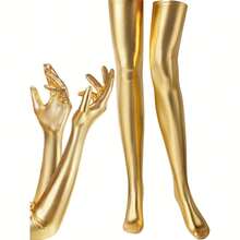 2pcs/Set Shiny Tights And Stretchy Sequin Gloves Set, Thigh High Stockings Are Essential Items For Women's Valentine's Day, Carnival, Halloween Costumes - Multicolor - View 2