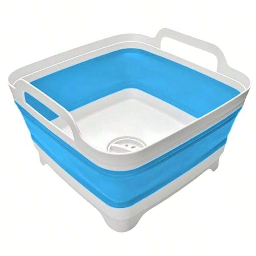 Collapsible Wash Basin 9L Foldable Dish Tub With Drain Plug Portable Collapsible Dish Basin Camping Sink For Washing Dishes Laundry And Kitchen Use Gray - Màu xanh lam - Xem 1