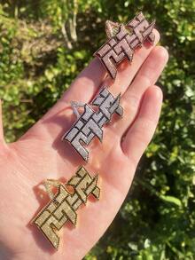 DUBSS 男士项链吊坠，5A级立方氧化锆嘻哈饰品 - 字母 - 查看 9