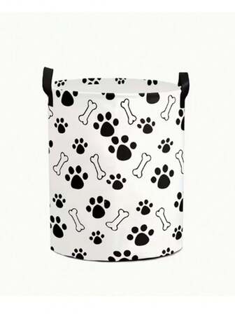 1pc Animal Paw Print & Plant Pattern Storage Basket With Handle - Durable Polyester Basket For Home Decor, Books, Gifts, Themed Room Accessories, Suitable For Pet Lovers, Household & Storage, Laundry Basket With Easy Carry Handle, Clothes Storage And Organization, Garment Basket, Narrow Clothes Basket, Clothing Basket, Sturdy Construction, Gift Shop