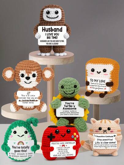 1 件手工钩针桌面装饰饰品，可爱有趣的小雕像玩偶，适合万圣节、圣诞节、感恩节礼物，送给最好的朋友、女朋友、姐妹、男孩、女孩、同事、家人、手工制作、积极灵感、派对房间装饰、毛绒玩偶、小礼物、纪念品