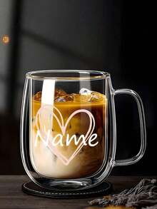 1/2pcs Customized Minimalist Luxury Double-Layer Insulated Quality Glass Coffee Cup, Transparent, With Portable Handle, Suitable For Cappuccino, Latte, Tea, Hot & Cold Beverages, Ideal For Easter, Christmas, Birthday Party And More - Multicolor - View 8