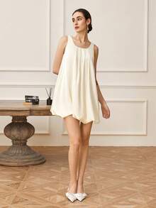 1pc Solid Color Ruffle Hem Peplum Party Dress, For Party/Birthday - Apricot - View 3