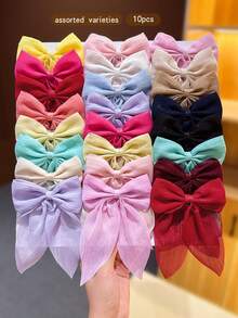 10pcs Random Color Bowknot Hair Clips, Sweet Style Hair Accessories For Girls, Suitable For Daily Use - Multicolor - View 1