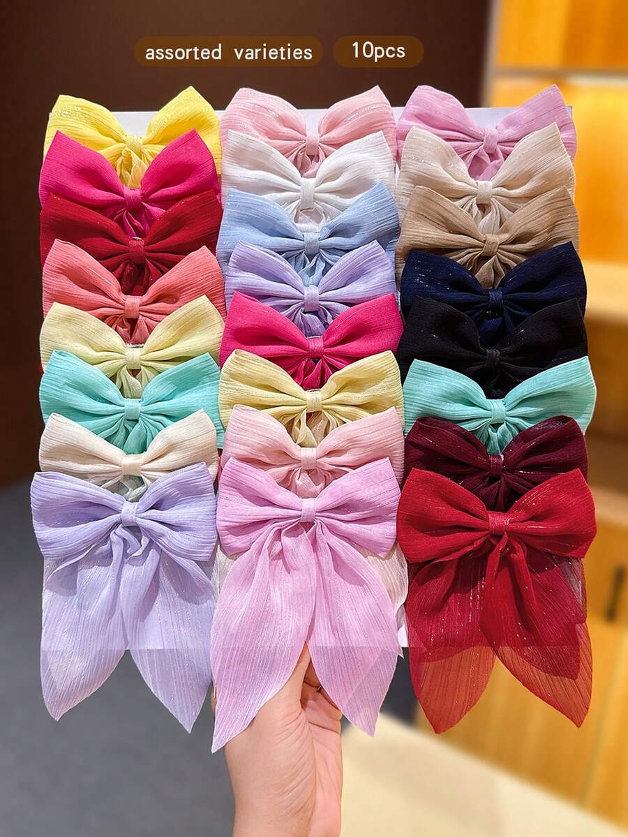 10pcs Random Color Bowknot Hair Clips, Sweet Style Hair Accessories For Girls, Suitable For Daily Use - Multicolor - View 1