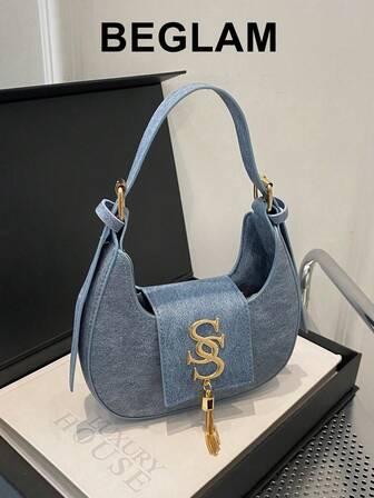 Women Crescent Shaped Crossbody Bag, New Casual Chic Korean Style Fashion Chain Shoulder Bag