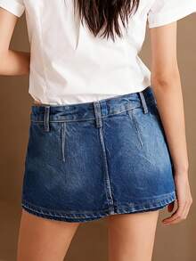 Women Low Rise Denim Skirt  Solid A-Line Mini Jean Skirts For Daily Office Party - Blue - View 7