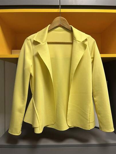 blazer feminino social com detalhes de babados nas laterais tecido grosso neoprene