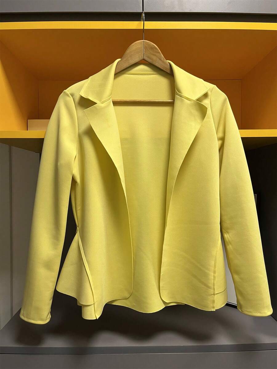 Women's Formal Blazer With Ruffle Details On The Sides, Thick Neoprene Fabric - Yellow - View 1