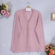 Women's Plus Size Knitted Cardigan - Pink - View 3